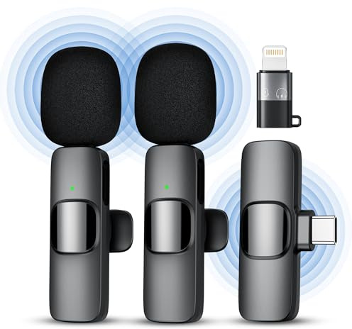 Qhot Kabelloses Lavalier Mikrofon für iPhone & Android, Ansteckmikrofon mit USB-C & Lightning, Handy Mikrofon, DSP Rauschunterdrückung, 10 Std Akku, Plug & Play für Video & Vlog (Mattschwarz)