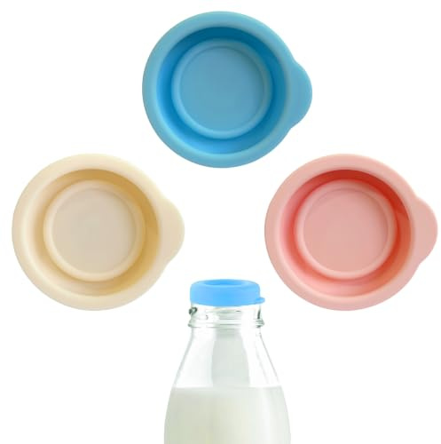 Silicone Bottle Caps for UK 1-Pint Glass Milk Bottles, 3 Pack | Food grade milk bottle tops for standard milk bottles and glass bottles with lids replacement