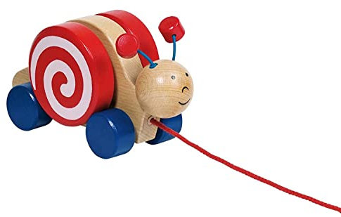 goki 54977 Ziehtier Schnecke Wanjah aus Holz, Nachziehtier mit Tiermotiv, Lernspielzeug inklusive Schnur, Babyspielzeug fördert Koordination und Motorik, 18cm x 7cm x 9cm, ab 1 Jahr