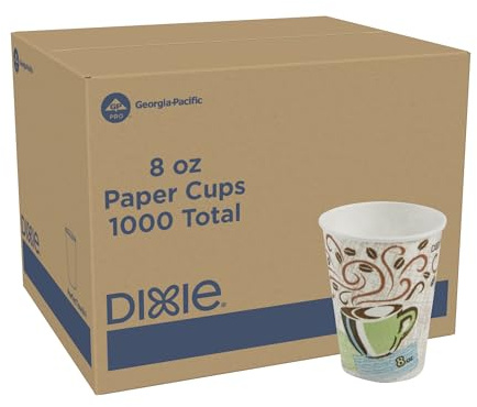 Dixie PerfecTouch 8 oz Paper Coffee Cups By GP PRO, Coffee Haze Design, 1000 Count (50 Disposable Cups Per Sleeve, 20 Sleeves Per Case), 5338CD