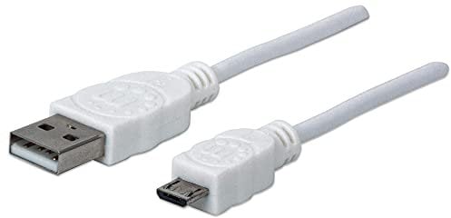 Manhattan 324069 Cavo di Collegamento (Hi Speed USB 2.0 a Maschio/USB Micro B Maschio), 1,8 m Bianco