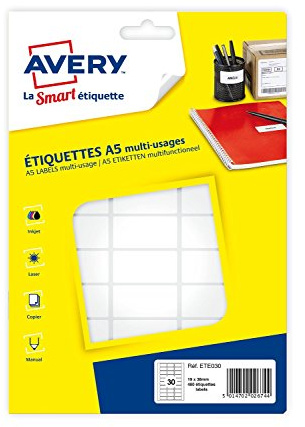Avery 32 Etiketten weiße 19 x 38 mm weiß