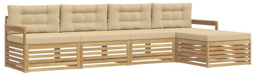 vidaXL Outdoor-Sofagarnitur mit Kissen 5 pcs Weiß und Beige Polyester, Garten, modernes Outdoor-Sofa, Sitzgruppe für die Terrasse, gemütliche Loungemöbel