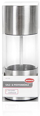 wenco 517751 Salz-/Pfeffermühle, Keramikmahlwerk, Rostfreier Edelstahl, Silber/Transparent