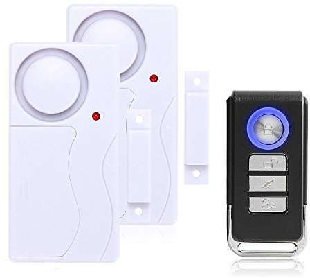 Mengshen Alarma de Puertas y Ventanas - Alarma Antirrobo Inalámbrica con Control Remoto, Fácil De Instalar, 108db (Incluye 2 Alarma y 1 Control Remoto)