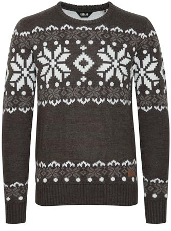 !Solid SDNorwig Herren Weihnachtspullover Norweger-Pullover Winter Strickpullover Grobstrick Pullover mit Stretch Rundhals-Ausschnitt Regular fit, Größe:XL, Farbe:Dark Grey Melange (8288)