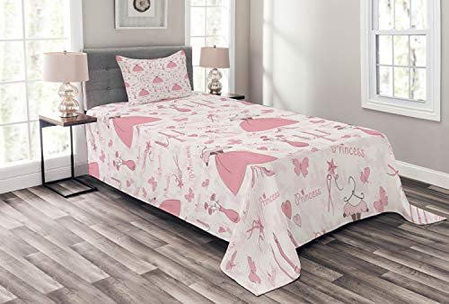ABAKUHAUS Rosa Tagesdecke Set, Prinzessin Mystic Kerzen, Set mit Kissenbezügen Sommerdecke, für Einzelbetten 170 x 220 cm, Hellrosa Weiß Puder Rosa