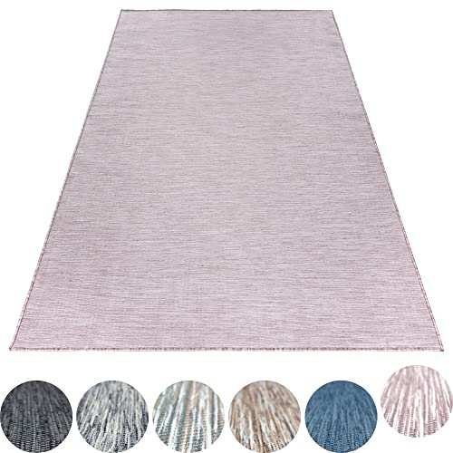 HomebyHome Teppich Flachgewebt Sisal Optik Einfarbig Meliert Design Terasse Balkon Garten Küche Camping 7 mm Florhöhe Indoor Outdoor Wetterfest Rechteckig Läufer, Farbe:Pink, Grösse:80x150 cm