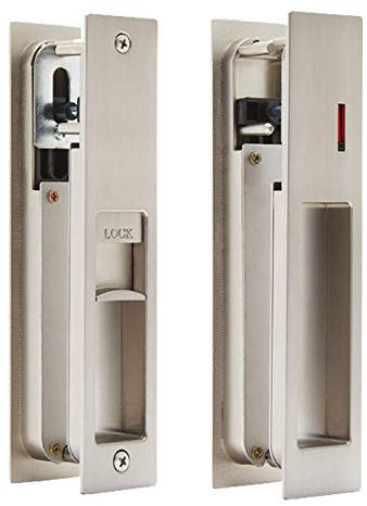 Sliding Door Lock Set with Indicator for Bathroom Door - Satin Nickel