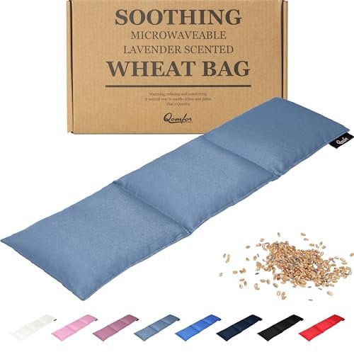 Coussin Chauffant au Micro-Ondes - Grande Poche Chauffante Micro-Ondes 46 x 12 cm - Sac en Coton Doux rempli de Blé et de Lavande pour Soulagement Douleur, Douleur Cou, Épaules et dos - Gris