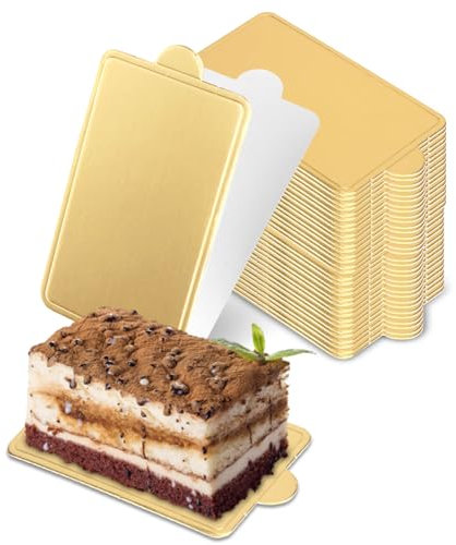 300pcs Cardboard Cake Bases, 4 x 2in Rectangular Mini Golden Mousse Cake Boards Cake Paper Plates Dessert Board Base Grease for Wedding Birthday