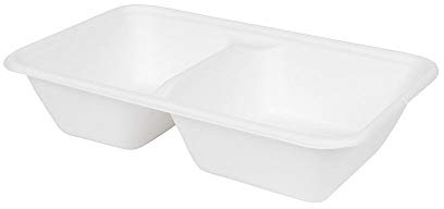 BIOZOYG Zuckerrohr Menü-Schalen 2-geteilt 1000 ml I 50 St. kompostierbare Pommes-Menü-Box aus Bagasse - biologisch abbaubar I Hochwertige Meal-Prep-Boxen I Take-Away-Geschirr weiß eckig 50 Stück