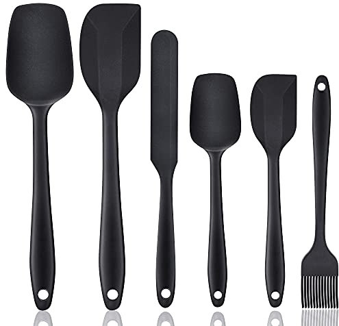 Silicone Spatula, 6 Pieces Non Stick Seamless Spoon Brush Jar Spatula Kitchen Utensils for Cooking Baking, 392 Degrees Fahrenheit Heat Resistant BPA Free Silicone Spatulas Set Dishwasher Safe