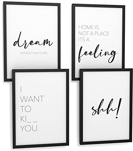 Papierschmiede® Premium Spruchbilder Set 4er mit Rahmen, DIN A4 fertig gerahmt (Material und Farbe wählbar) Motiv: Couple Shh, Bilder Set mit Sprüchen, Poster Typografie Wohnzimmer, Paare Liebe