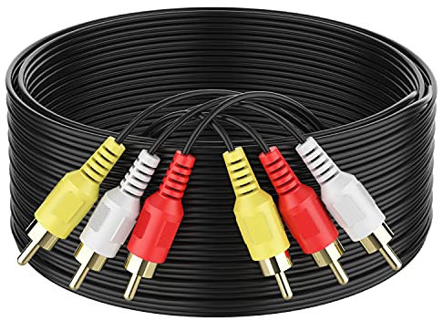 Abireiv Audio Video RCA Cable, 25FT 3RCA to 3RCA Composite AV Cable Compatible with Set-Top Box, Speaker, Amplifier, DVD Player, 24K Gold Plated