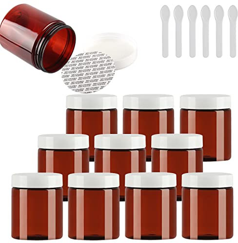 TIANZD 24 Pièces Vides Petit 250 ml Marron Cosmétique Pot en Plastique avec Couvercle bianco 250 g Pots de Cosmétique Crème de Bouteille Contenant avec 6x Spatules
