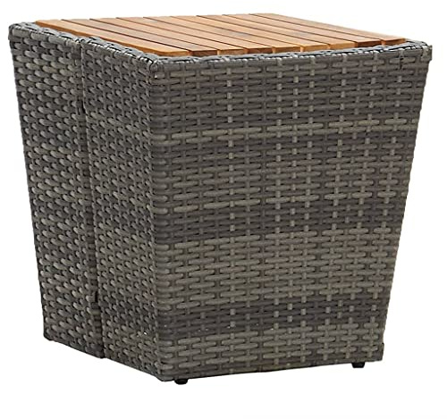 KTHLBRH (Blitzlie ferung) Gartentisch Outdoor-Tisch Kaffeetisch Lounge-Tisch Balkontisch Terrassentisch Beistelltisch Grau 41,5x41,5x43 cm Poly Rattan & Massivholz