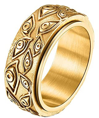 PAURO Herren Jahrgang Auge von Gott Drehbar Ring Edelstahl Gold Größe 62 (19.7)