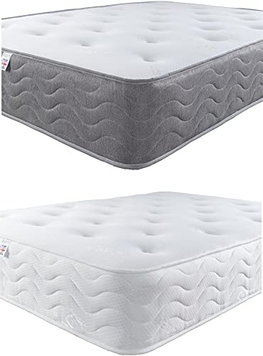 Aspire Beds 25,4 cm Tiefe, 2-lagige Quad-Komfort-Matratze, natürliche Öko-Füllungen und AC Aspire-Cool Touch getuftete Schlafoberfläche, Hybrid-Matratze, 1000 Taschenfederkernmatratze, weißer Rand,