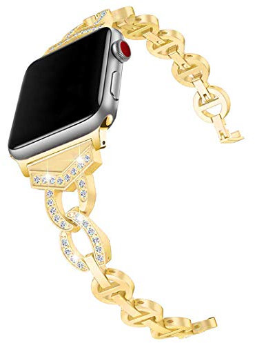 Bande Acier Compatible avec Apple Watch 40mm Serie 6 Or, Métal Glitter Paillette Bracelet avec Boucle Réglables Bande de Remplacement Acier Compatible avec iWatch 38mm 40mm 41mm Série SE 7 6 5 4 3 2 1