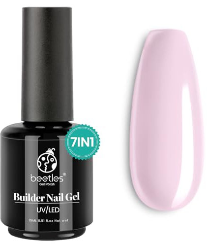 Beetles Builder Gel, 15ml 5 in 1 Building Strengthener Sheer Pink Cover Jelly Hard Gel, Easy Nail Extension Home DIY Manicure Gift for Women Girls