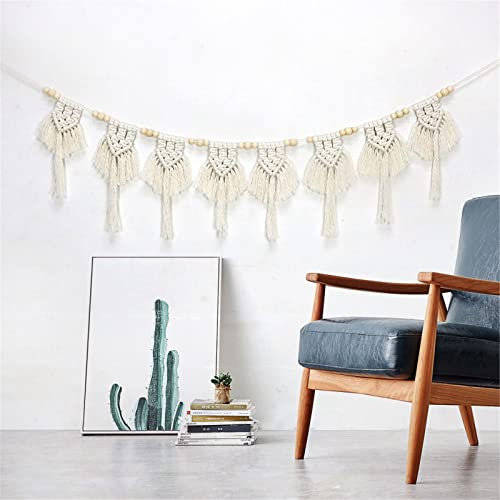 EXQULEG Makramee Wandbehang, Boho Tapisserie mit Quasten Baumwolle Gewebte Wandteppich Banner Wanddeko für Wohnzimmer Apartment Hochzeitsfeier (B)