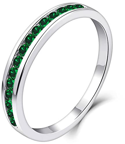 YL Damen Ewigkeitsring 925 Sterling Silber Schliff Mai Geburtsstein Smaragd Jahrestag Verlobungsring(Größe 52)