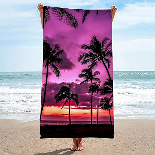 Handtuch Groß 70x140 cm Mikrofaser Strandtuch Violett Strandtuch Palme, Badetuch Strandhandtuch Schnell Trocknendes Sandfreies Weiches Saunatuch, reisehandtuch, Badehandtuch
