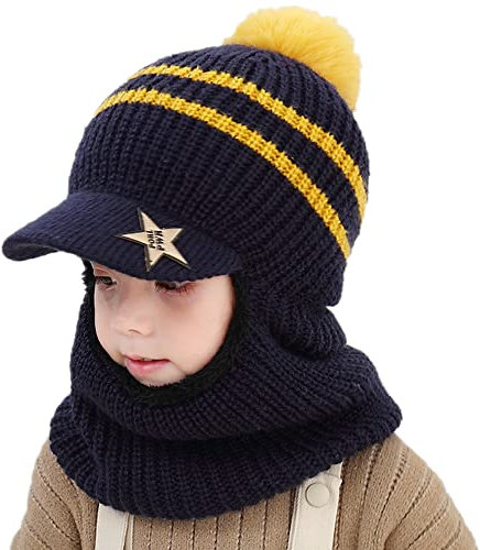 iNszkoos Hiver Enfant Chapeau avec Oreillettes et Écharpe Doublure Polaire Bonnet en Tricot Chaud Cap Écharpe Bonnet Cache-Cou Chapeau pour 2 à 6 Ans Bébé Enfants Garçons Filles Ski Cyclisme Snowboard