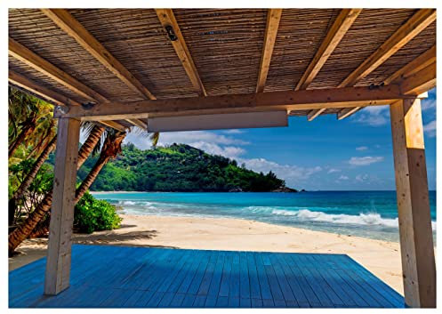wandmotiv24 Fototapete Meer Strand Ausblick Wellen Südsee, M 250 x 175 cm - 5 Teile, Wanddeko, Wandbild, Wandtapete, Pergola Palme Sand Himmel M6838