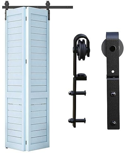TSMST 4FT/122CM Bi-Folding Sliding Door Track Barn Door Hardware Kit Closet Rail Roller Accessory Suitable for a maximum door width of 120CM