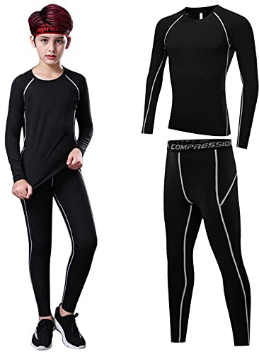 Laughhe Kompressions Unterwäsche Set Kinder, Jungs Mädchen Sportunterwäsche Oberteil Basisschicht Set, Schnell Trocknend Trainingsanzüge Sportbekleidung für Fußballtraining, Laufen, Joggen