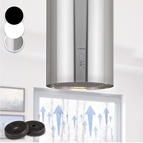 Klarstein Insel-Abzugshaube, Dunstabzug für Arbeitsplatte, 600m³/h Luftstrom, Verstellbare Inselhaube Umluft Freihängend mit Rohr-Design, 3 Stufen, Aktivkohle-Filter Dunstabzugshaube Deckenmontage