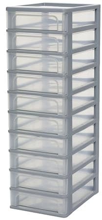 Iris Ohyama, Kunststoff Schubladenbox mit 10 tiefen Schubladen, Grau, Easy-Pull-System, A4, A5 & A6 Format, Schreibtisch Organizer für Büro, Schule, Schreibwaren, BPA-frei, Schubladenschrank, OCH-2100