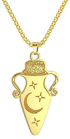 LUTAKU Magic Potion Bottle Pendant Necklace for Men Women, Stainless Steel Tiny Sprout Charm Wiccan Pagan Jewelry Magic Lover Gift (Gold)