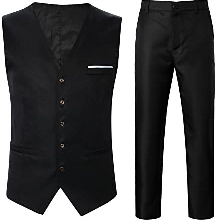 QWUVEDS Herren Business Formal Casual Hochzeit Bankett Weste V-Ausschnitt Tasche ärmellose dünne Jacke Anzug Weste Hose zweiteiliges Set Herren Anzug Sportlich
