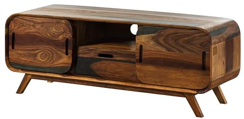 Meuble TV en Bois de Sheesham 134x40x48 Marron foncé laqué Mailand #225