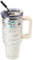 AQUAPHILE Isolierter Becher mit Griff, Edelstahl-Reisebecher mit Deckel und Strohhalm, doppelwandig, vakuumdicht, tragbarer Kaffeebecher, Thermobecher für Auto, Camping, Outdoor (Elfenbein-Leopard)