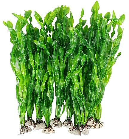 Yitaocity 10Pcs Large Artificial Fake Plastic Plants 12 Inch Tall Seaweed Water Plants for Fish Tank Aquarium Decorations (Green)