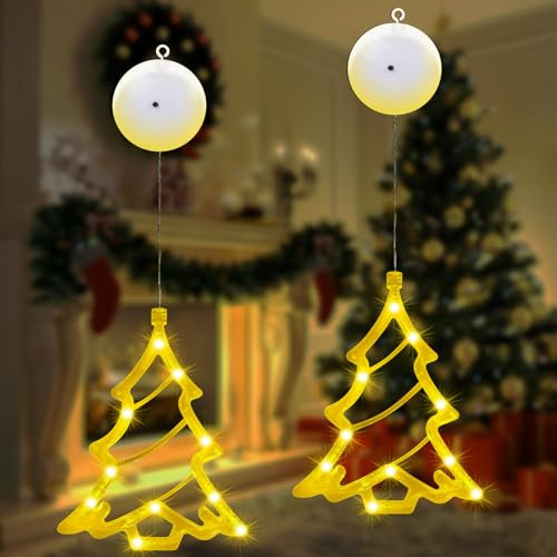 AUAUY Navidad DecoracióN 2PCS Luces áRbol Navidad, 3 Modos Luces de Ventana de Navidad con Ventosa, Luces de Navidad Exterior, Luces Navidad Exterior para Decoraciones NavideñAs en Interiores