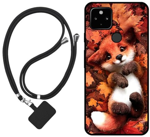 Sunrive Hülle Kompatibel mit Google Pixel 4a Case,matt Handyhülle Schutzhülle Etui Karikatur Muster TPU Backcover (Ahornblattfuchs) +1x Universale Handykette MEHRWEG