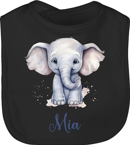 Baby Lätzchen - Zootiere - Elefant Dickhäuter Grauer Riese Rüsseltier - Unisize - Schwarz - elefanten geschenke babylatz elefantenmotiv babylätzchen elephant name und