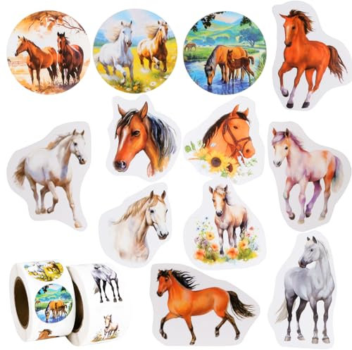 500 Stück 12 Stile Pferde Aufkleber für Kinder Horse Sticker Basteln Selbstklebend Deko für Kindergeburtstag Flasche Laptop Album Party Mitgebsel Geschenke Jugendweihe Junge Mädchen