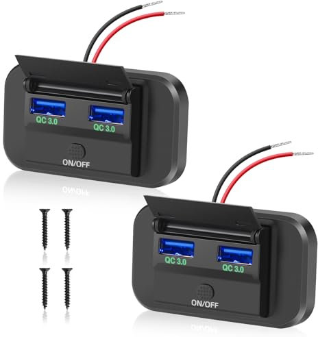 Thlevel Auto USB Steckdose 12V Ladebuchse Ladegerät 36W Dual QC3.0 USB Handy Schnellladung Wasserdicht mit Schalter für 12V / 24V VKFZ Wohnmobil Boot