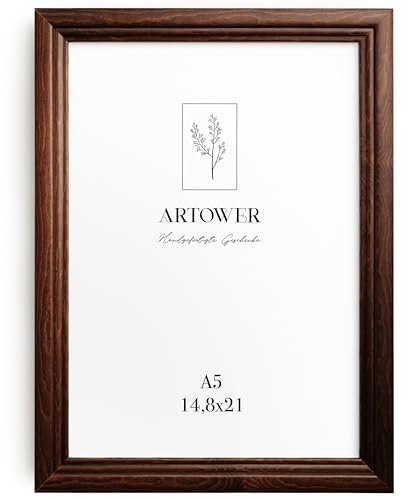 Artower® Bilderrahmen Vintage Braun Holz Rahmen für DIN A5 14,8 x 21 cm | Posterrahmen Groß Collage | Picture Frame Vintage Brown Wood 15x21 cm | Retro Schmal Bilderrahmen | Braun Poster Rahmen
