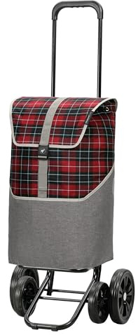 ANDERSEN Einkaufstrolley - Quattro Shopper Gese rot | mit 4 Rädern, höhenverstellbar, schieb- und ziehbar, bis 50 kg - Tasche mit Kordelzug, Fronttasche, Reflektoren, 46 L