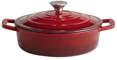 APS 88300 5 Stars Cocotte en fonte avec couvercle Compatible induction Passe au four avec support de couvercle Ø 25 cm 2,5 l Rouge