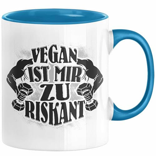 Anti Vegan Tasse Geschenk Bodybuildung Pumper Fitness Vegan Ist Mir Zu Riskant (Blau)