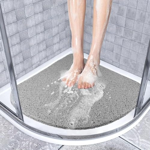 ZOKBOM Tapis de Douche d'angle Antidérapant 80x80cm | Grand Tapis de Baignoire en luffa pour Douche d'angle,Triangulaire Tapis de Bain Incurvé pour Personnes âgées (Gris)