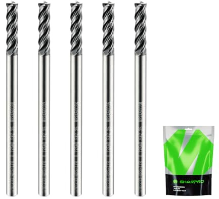SHARPRO 1/8 Inch Shank Carbide Square End Mill, 4 Flute CNC End Mills, Heat-Resistant Metal Endmill Suitable Alloy Steel, Stainless Steel, Various Cast Iron（5PCS）